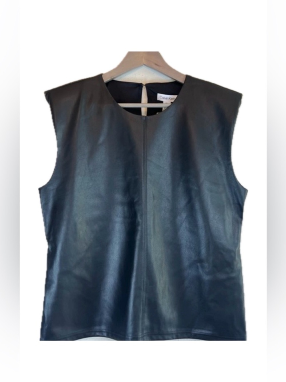 Calvin Klein Black Faux Leather Sleeveless Shell Top